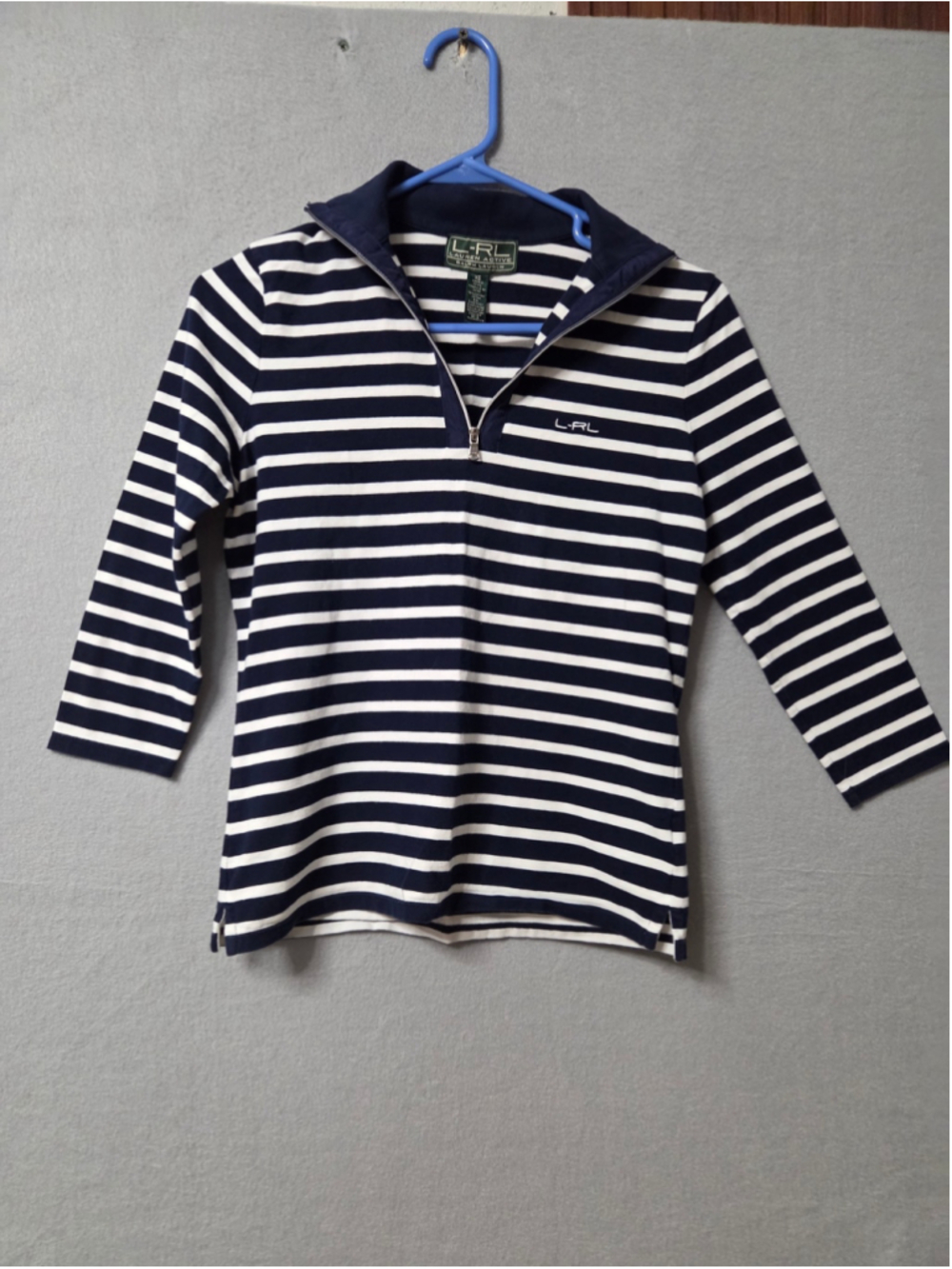 Women's Lauren Ralph Lauren Striped 1/4 Zip Sweatshirt Navy White XS P2p 16 In